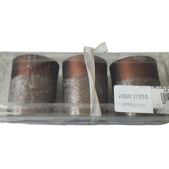Candles Brown Glitter Bottom Tea Light  2 1/2 " Tall 2" Top Gift Box Set of 3 - Picture 1 of 12